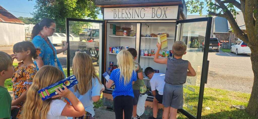 Children at the blessing box