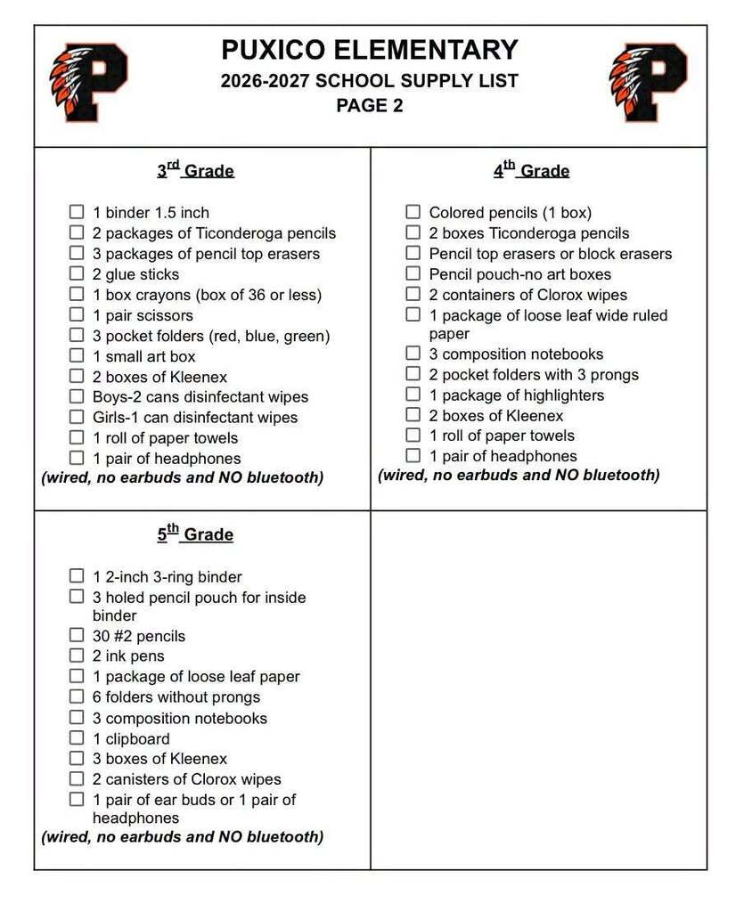 Elementary supply list 2