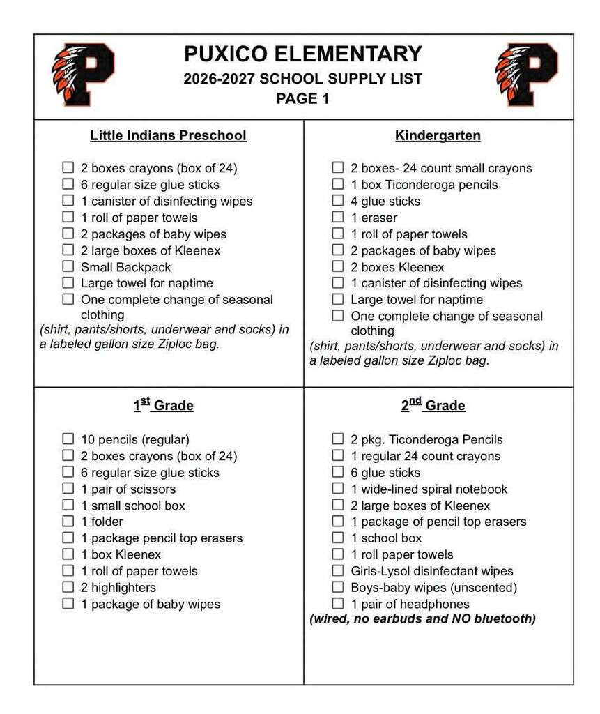 Elementary supply list 1