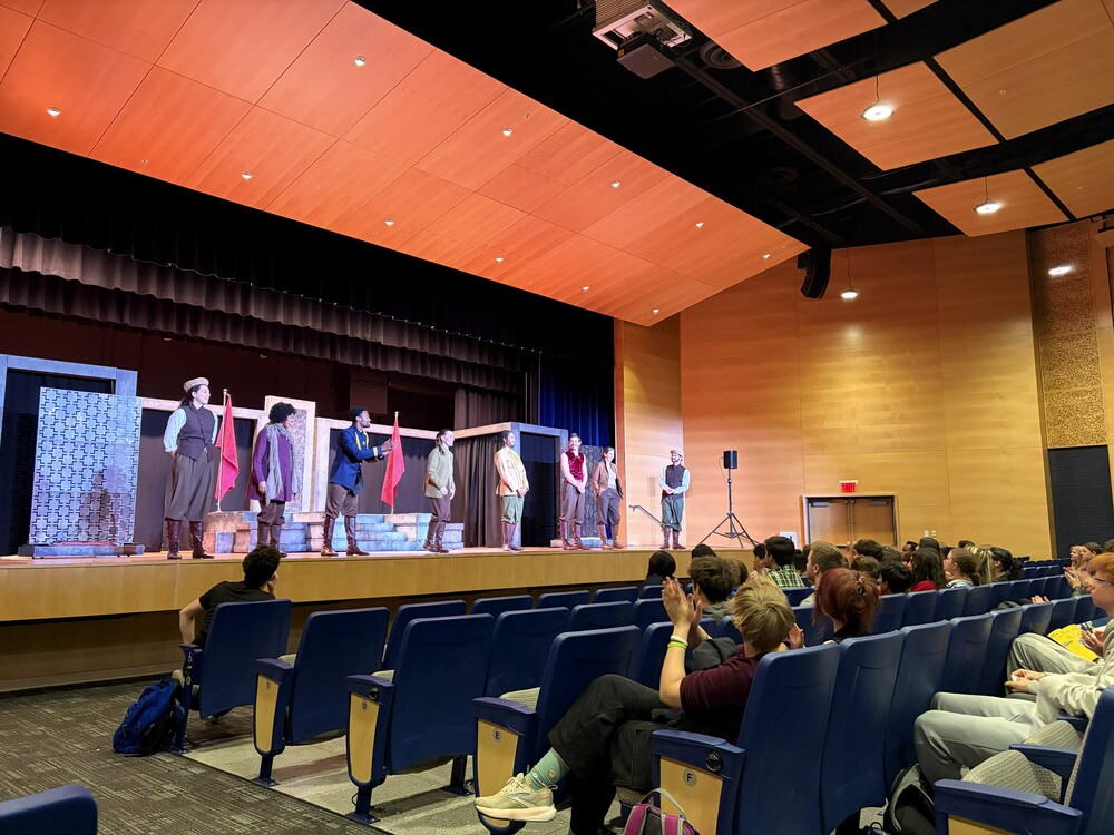 Actors from the Pa Shakespeare Festival perform "The Tragedy of Julies Caesar" on the stage at Quakertown Community High School