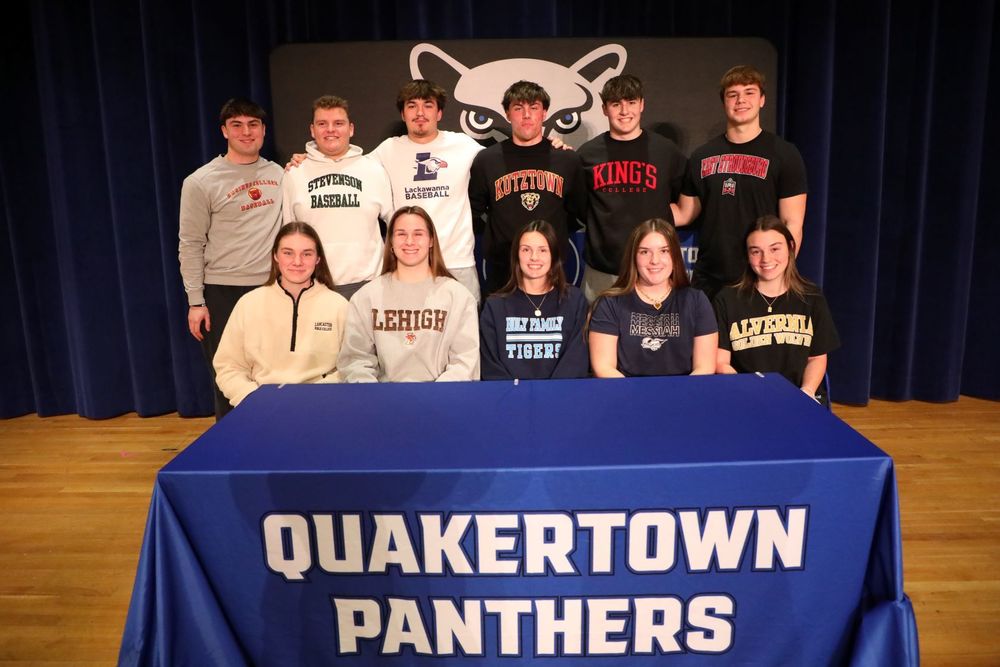 Photo of all 11 Seniors, present for the Quakertown Annual Signing Day - February 18, 2026