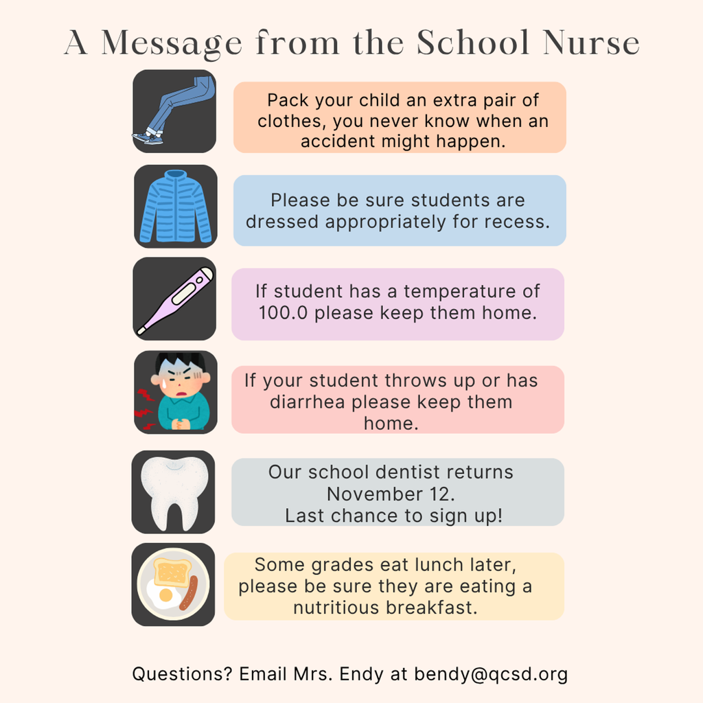 Reminders from the school Nurse
