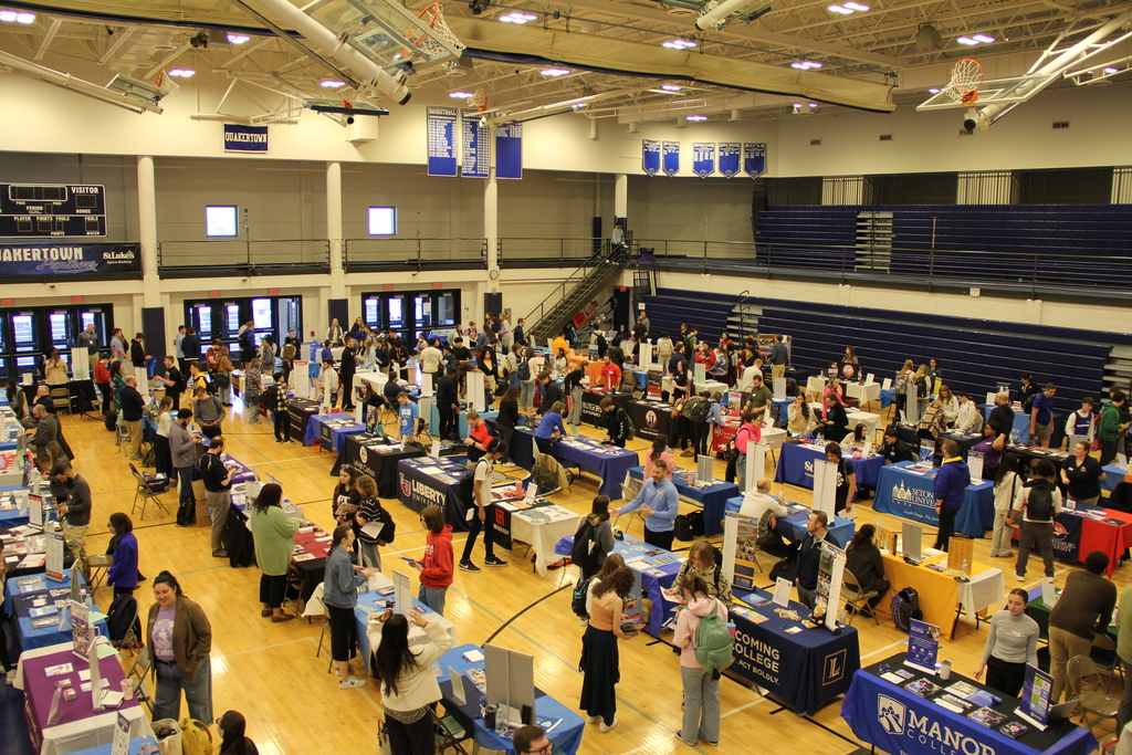The 12th annual QCHS College Fair will take place on April 16th! We are excited to welcome 82 organizations to our lower gym during the school day.  Juniors & Seniors with last names A-M | 11:35 to 12:10  Juniors & Seniors with N-Z | 12:15 to 12:45   All Sophomores - 12:50 to 1:20  PM technical school students may absolutely attend - Just fill out this FORM: https://docs.google.com/forms/d/e/1FAIpQLSc52gTiJCToxnpwKgl9otY8FucSJ7MD2L9Pots_MU0o2dhCyw/viewform?usp=dialog  Click here to view our vendor list: https://hs.qcsd.org/o/qchs/page/2026-college-fair-vendor-list