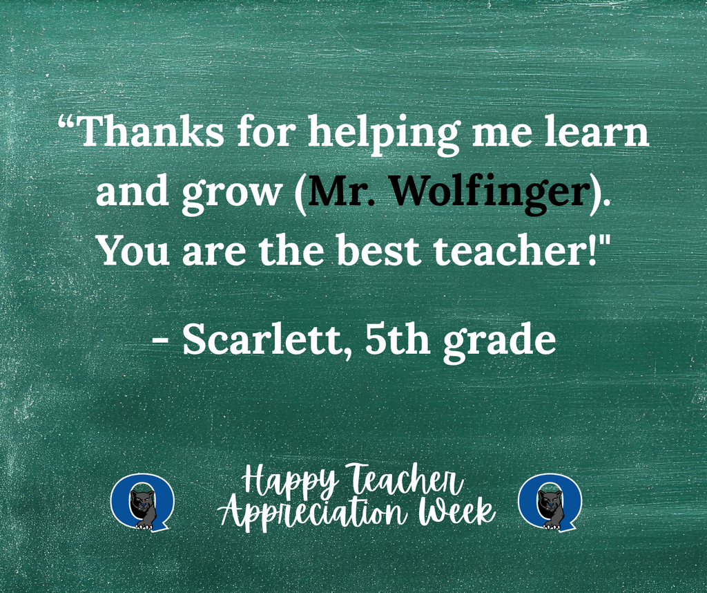 Thank you to everyone who has taken a moment to recognize our incredible Pfaff teachers! 🎉  There’s just one day left to submit! All messages will be shared with our school staff as a reminder of the impact they make every day!  Take a moment to share some positivity, like this message for Mr. Wolfinger:  “Thanks for helping me learn and grow (Mr. Wolfinger). You are the best teacher! - Scarlett, 5th Grade  Don't miss your chance; click here to send your message of thanks today: https://docs.google.com/forms/d/e/1FAIpQLSdSIMftwBr0kVg_jW9l-5T4g8-xGWNOFb9DbD_Rie_5MZdWTg/viewform?usp=sharing&ouid=101106225192949971252