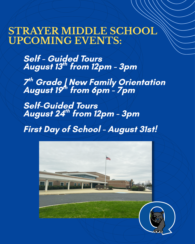 Mark Your Calendars, Strayer Families - it's almost "Back to School" time, and we have lots of events to welcome you back! New Family Orientation will be held on Wednesday, August 19th from 6pm - 7pm. Incoming students and families will have the opportunity to meet their teachers and explore SMS! And if that evening doesn't work for your schedule, we will be offering two days of self-guided tours of Strayer, on: August 13th from 12pm - 3pm August 24th from 12pm - 3pm  And finally, don't forget - our first day of school is August 31st at 8am! Doors open at 7:50am! We can't wait to see you!