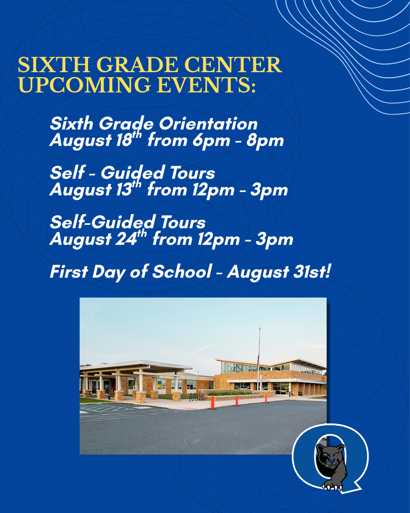 Mark Your Calendars, Sixth Grade Center Families - it's almost "Back to School" time, and we have lots of events to welcome you back!  Sixth Grade Orientation will be held on Tuesday, August 18th from 6pm - 8pm. Incoming students and families will have the opportunity to meet their teachers and explore SGC! And if that evening doesn't work for your schedule, we will be offering two days of self-guided tours on:  August 13th from 12pm - 3pm August 24th from 12pm - 3pm   And finally, don't forget - our first day of school is August 31st at 9am! Doors open at 8:50am! We can't wait to see you!