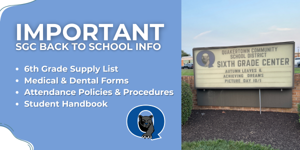 Dear 6GC Parents, Guardians, and Students, I hope you’re having a relaxing and fun-filled summer! We are excited to welcome you to the 6th Grade Center for our Summer Orientation on Tuesday, August 18th, from 6PM–8PM. To help prepare for the upcoming school year, we have included important information and resources for families to review! Please click here to learn more: https://sgc.qcsd.org/o/sgc/article/3046978