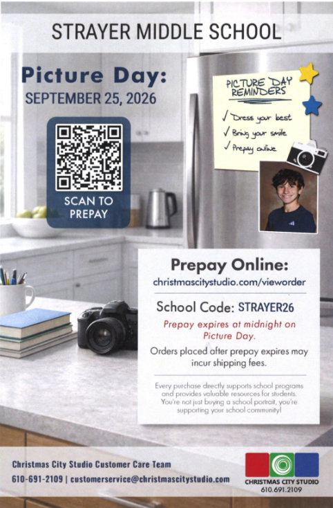 Attention Strayer Students & Parents: Picture Day is Friday, September 25th Families can prepay for their online by clicking the link below: https://www.christmascitystudio.com/vieworder School Code: STRAYER26 Mark your calendars, Strayer Panthers, and get those smiles ready!