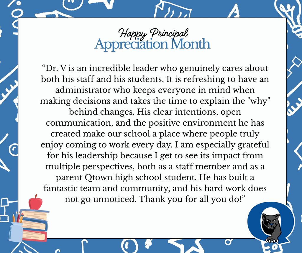 Dr. V is an incredible leader who genuinely cares about both his staff and his students. It is refreshing to have an administrator who keeps everyone in mind when making decisions and takes the time to explain the "why" behind changes. His clear intentions, open communication, and the positive environment he has created make our school a place where people truly enjoy coming to work every day.