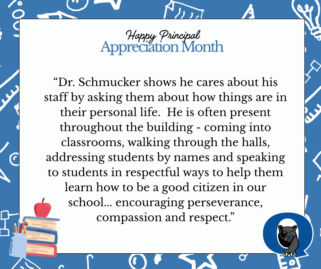 Adam shows he cares about his staff by asking them about how things are in their personal life.  He is often present throughout the building - coming into classrooms, walking through the halls, addressing students by names and speaking to students in respectful ways to help them learn how to be a good citizen in our school... encouraging perseverance, compassion and respect.