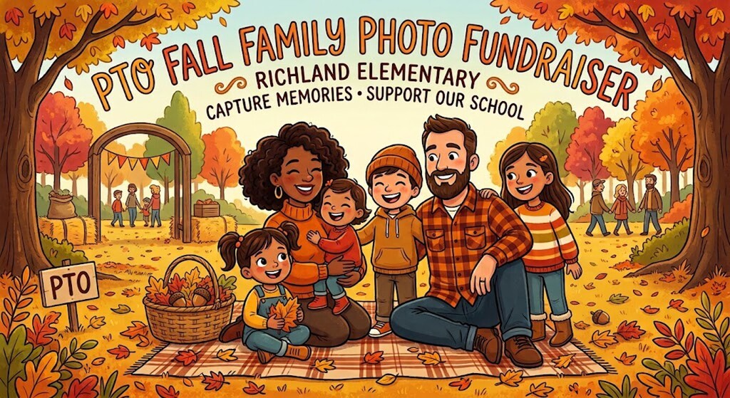 Join Richland Parent and Local photographer, Jeni Whittaker at Richland Elementary School on Saturday, October 17, 2026 (Rain Date Sunday, October 18th) for a 15-minute fall photo mini session. You will reserve 5 high-resolution digital images with your session for $100. All proceeds will be donated to the Richland PTO! To see Jeni's work, click here: https://jeniwhittakerphoto.com/ To sign up for a mini session, click here: https://book.usesession.com/s/xUjkuFKbPK