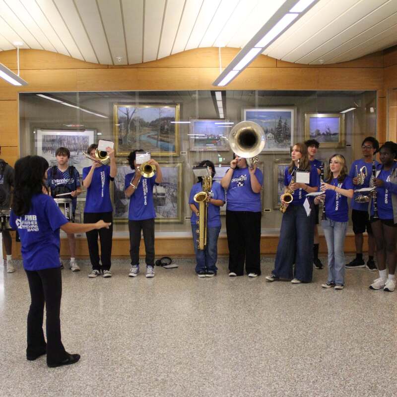 Quakertown Panther marching band greeting teachers
