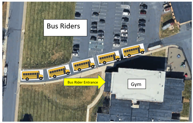 Aerial view of where the buses come in to drop off students