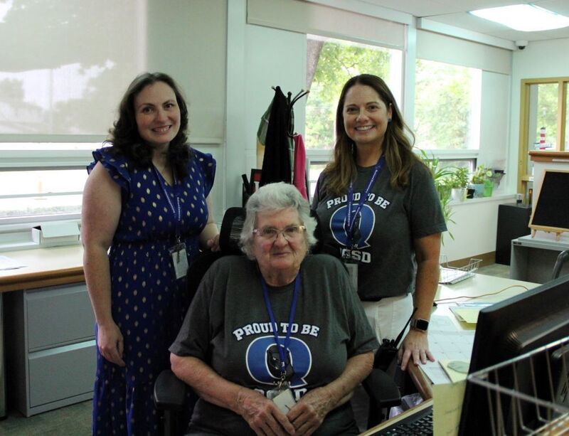 Dr. Zuerblis, Ms. Irvine and Ms. Elmore - all our front office staff - smile for a photo