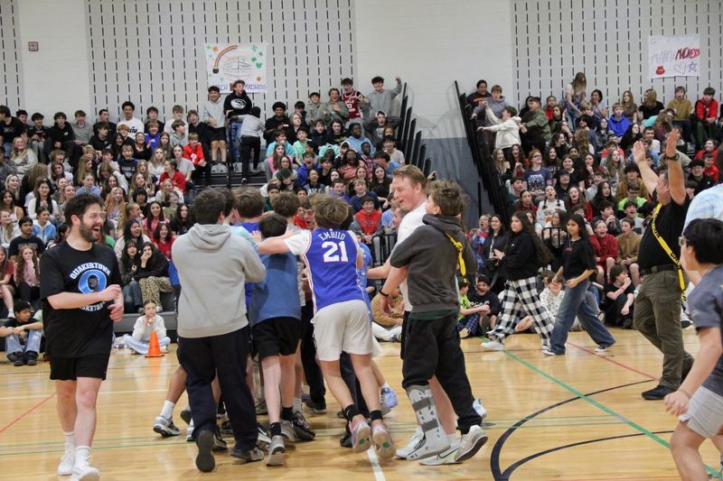 The students celebrate with Andrew