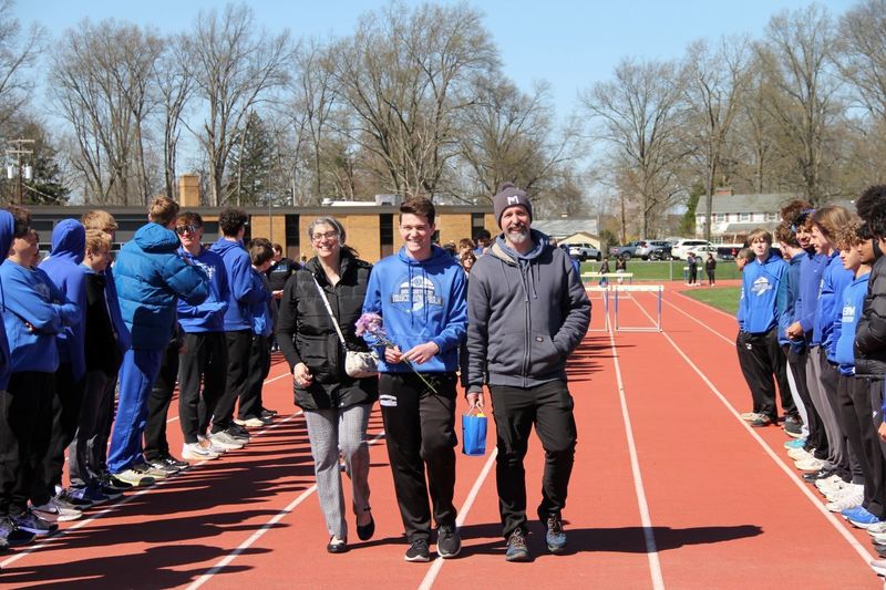 Senior Josh Ducoat celebrated at Boys Track and Field Senior Night.