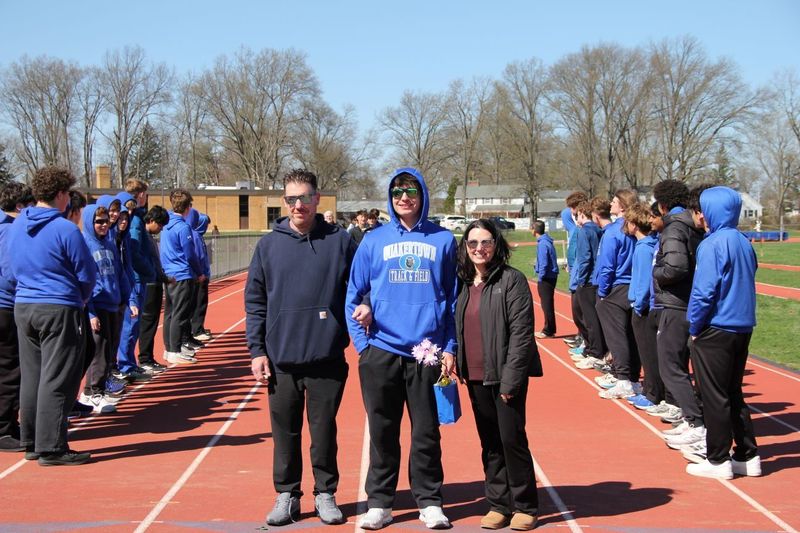 Senior Evan Saglimbeni celebrated at Boys Track and Field Senior Night.