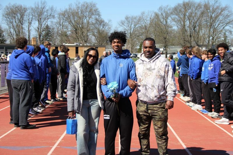 Senior Andrew Stewartson celebrated at Boys Track and Field Senior Night.