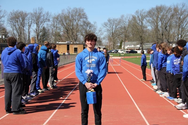 Senior Waylen Strzelski celebrated at Boys Track and Field Senior Night.