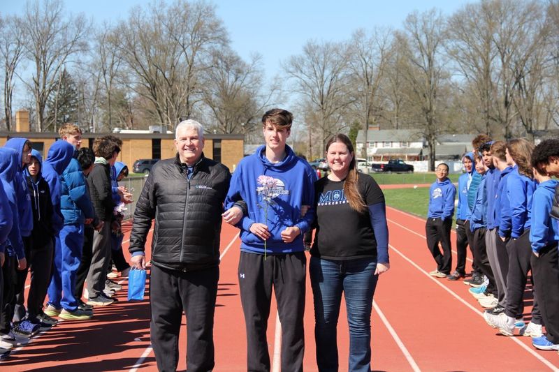 Senior Colin Waninger celebrated at Boys Track and Field Senior Night.