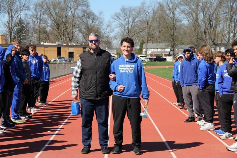 Senior Dominic Wright celebrated at Boys Track and Field Senior Night.