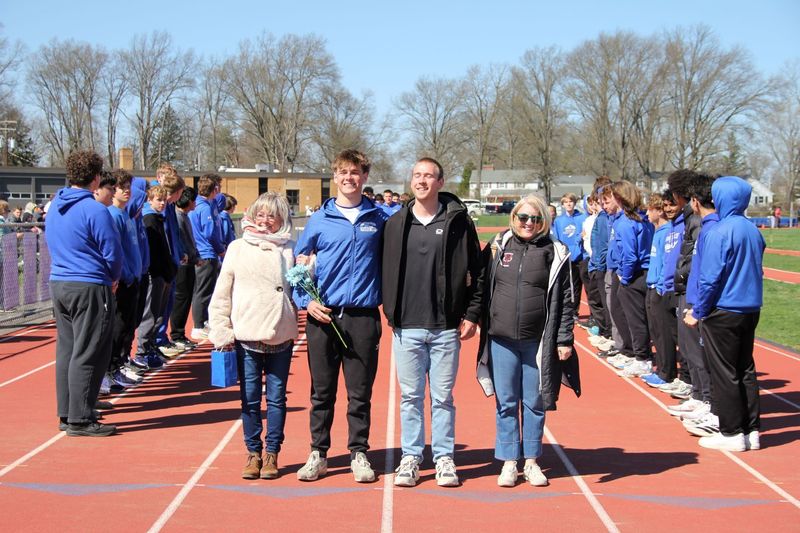 Senior Kevin McCarthy celebrated at Boys Track and Field Senior Night.
