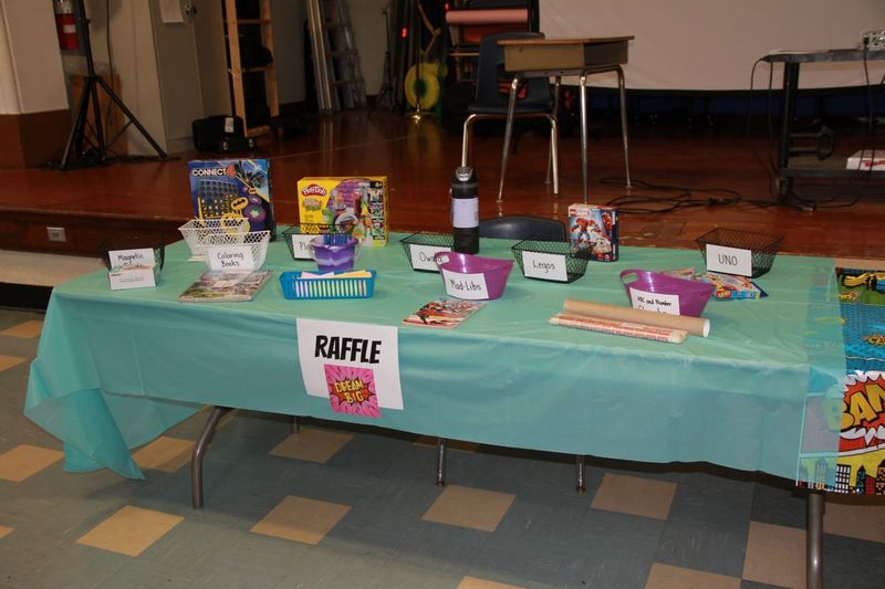 Photo of the raffle table and prizes
