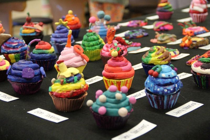 Student art work: ceramic cupcakes