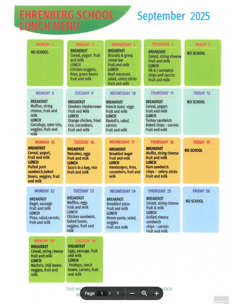 SEPTEMBER LUNCH MENU SY 25-26