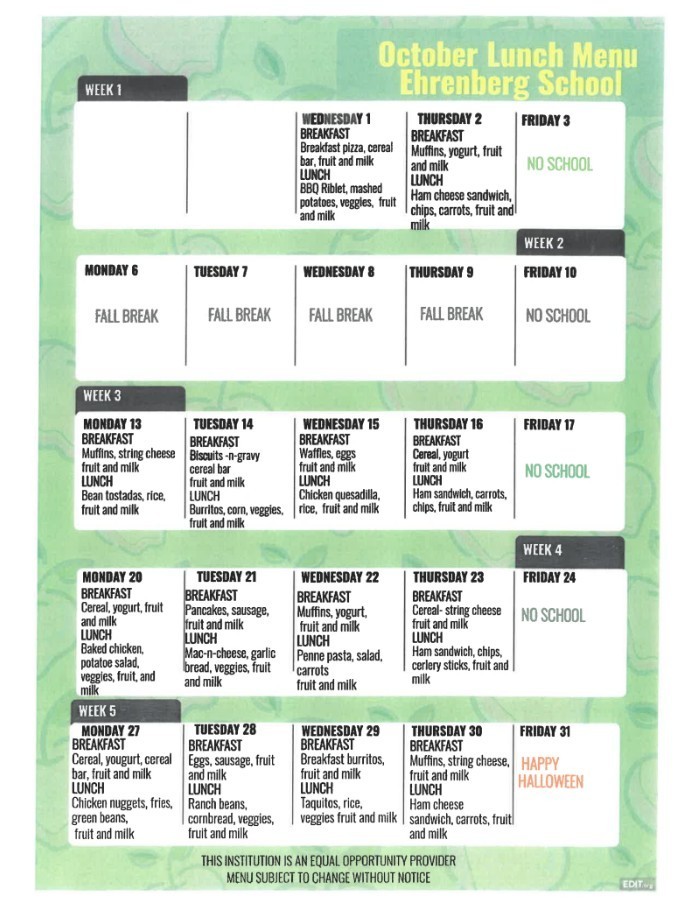 SY 25-26 October Lunch Menu
