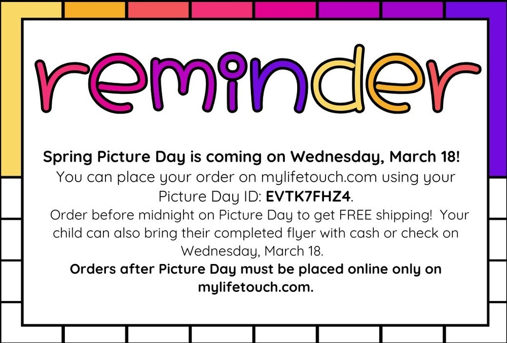 REMINDER: Spring Picture Day is on Wednesday, March 18!