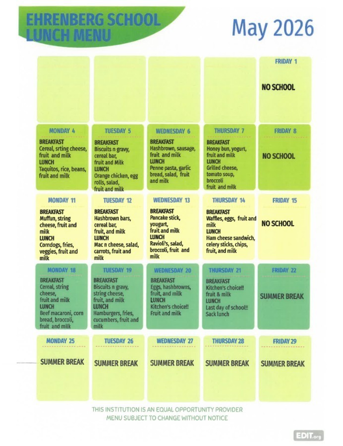 May 2026 Lunch Menu