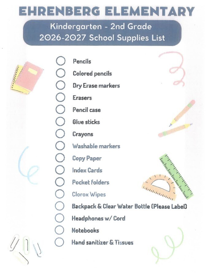 Kinder - 2nd Classroom Supply List