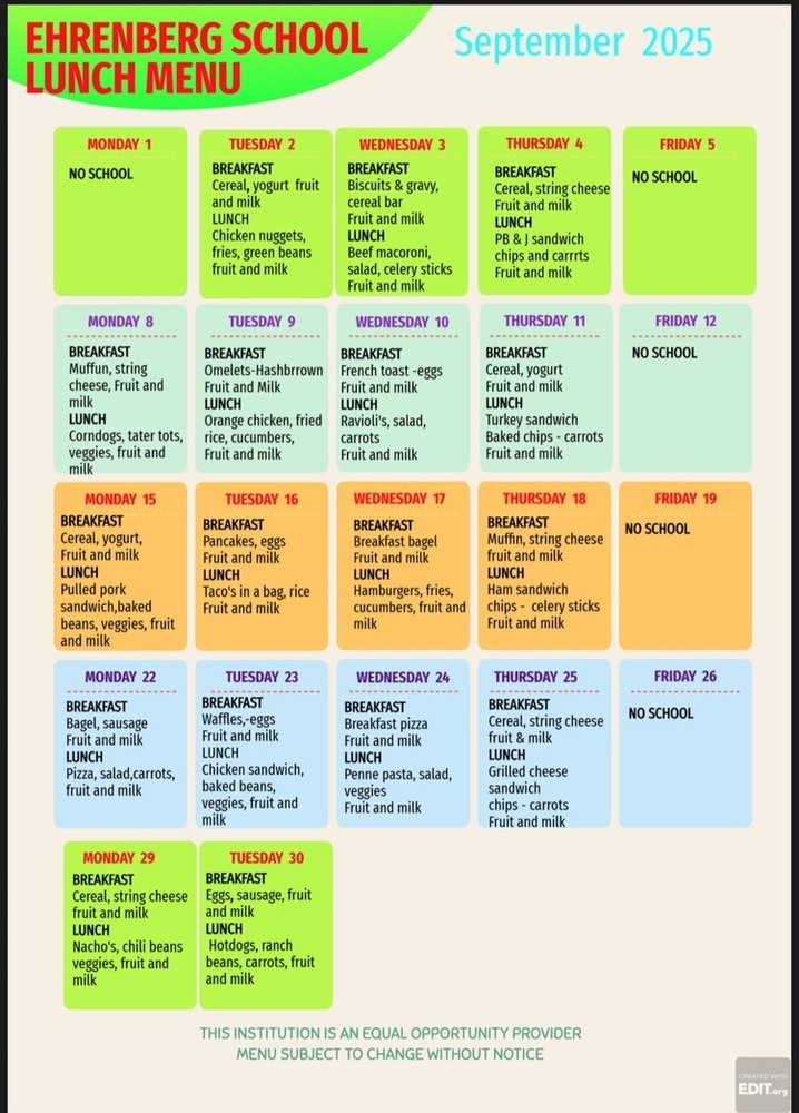 September Lunch Menu