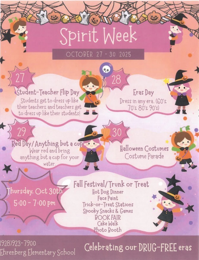SY 25-26 Spirit Week October 27-30, 2025