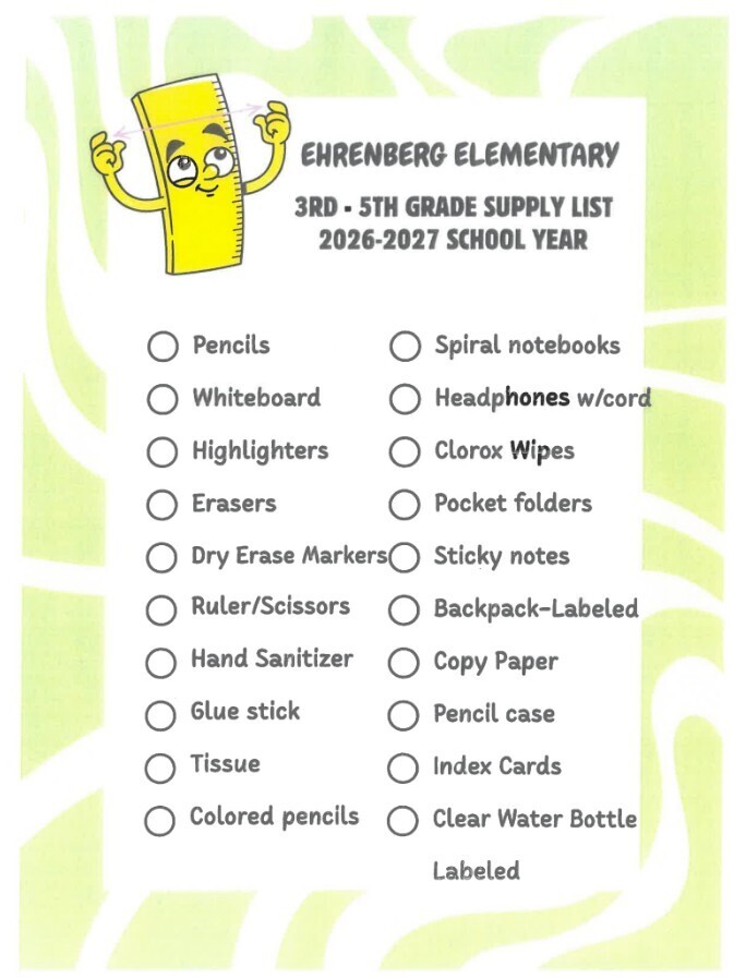 3rd - 5th Classroom Supply List