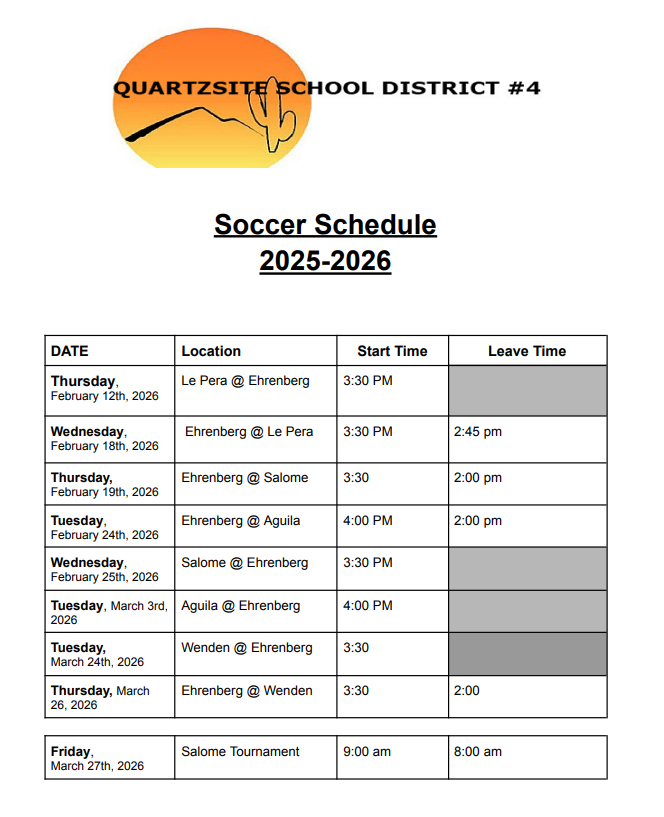 Updated Soccer Schedule 25-26