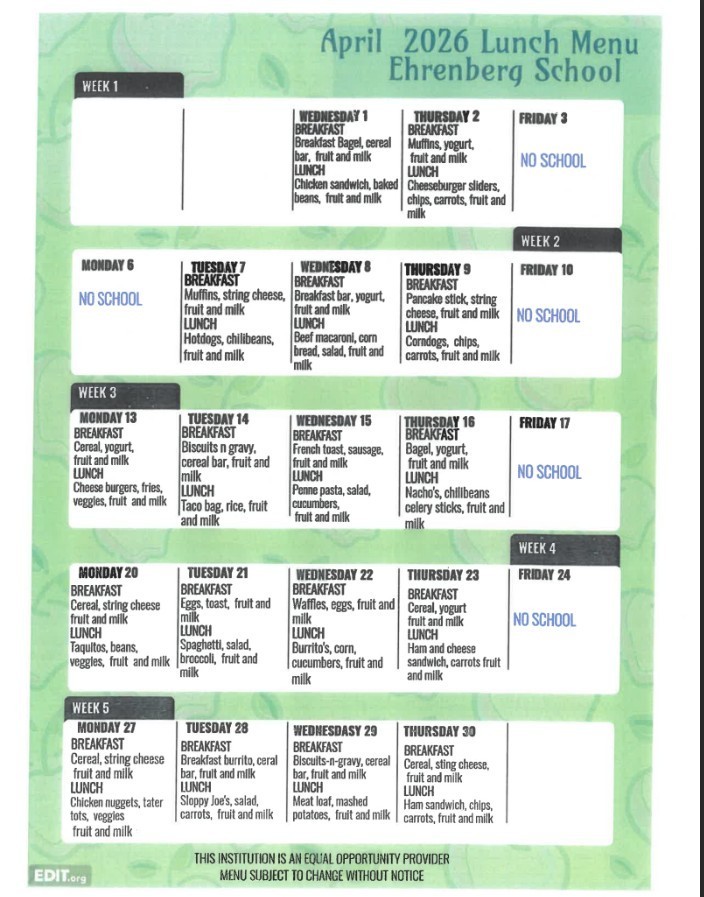 April 2026 Lunch Menu
