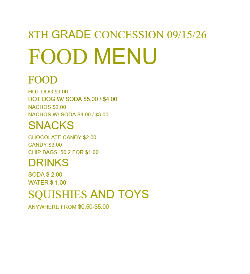 8th grade concession menu 9.15.26