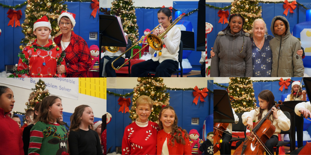 Photo collage of fifth grade Grandparents Breakfast.