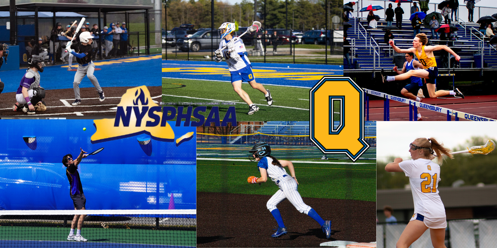 Photo collage of spring sports.