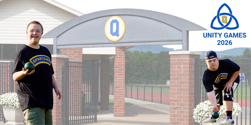 Images of students, the stadium field and the Unity Games logo.