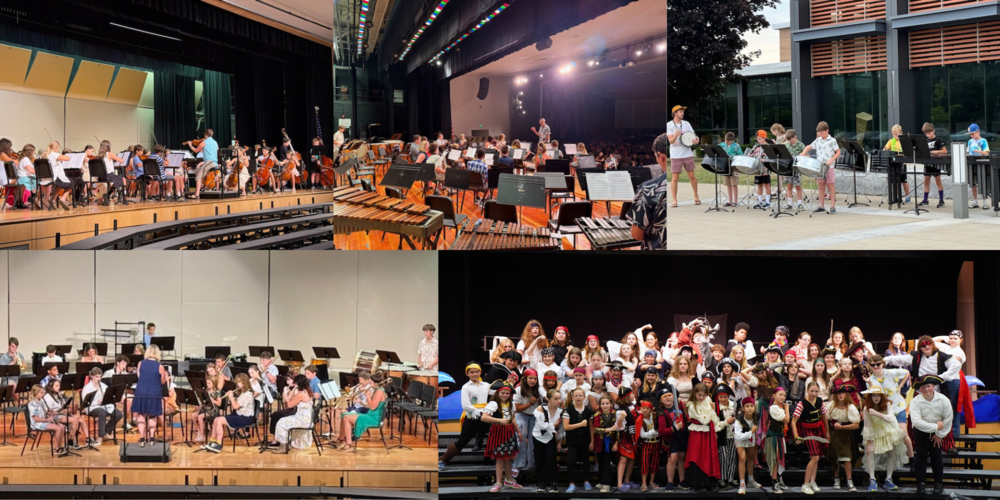Collage of photos from music concerts and performances.