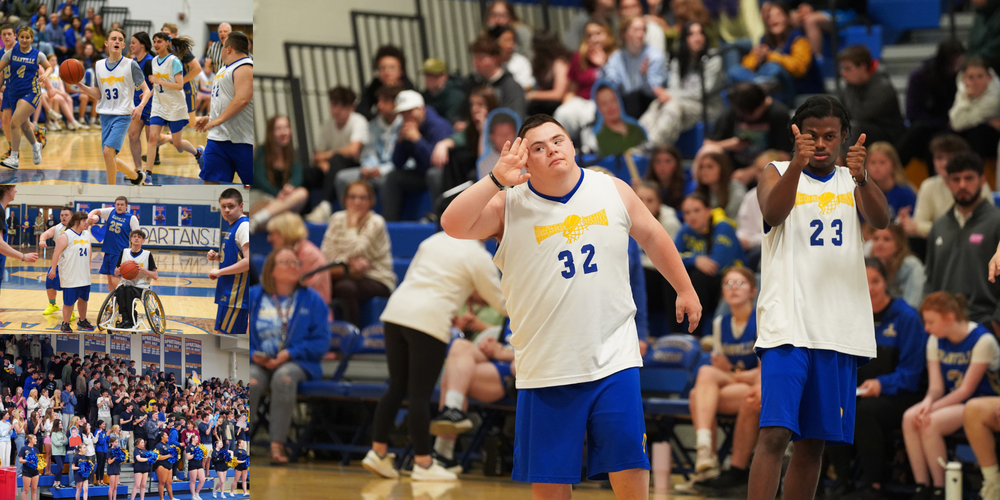 Photo collage of the Unified Basketball Game.