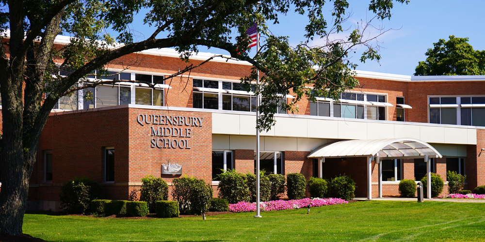 Front entrance of Queensbury Middle School.
