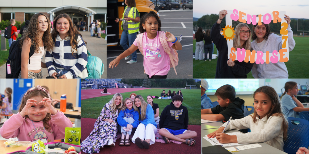 Photo collage of Queensbury students on the first day of school, Sept. 8, 2026.