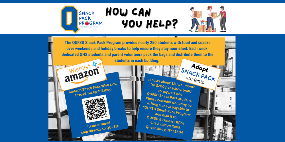 Flyer explaining two ways to donate to the Snack Pack Program.