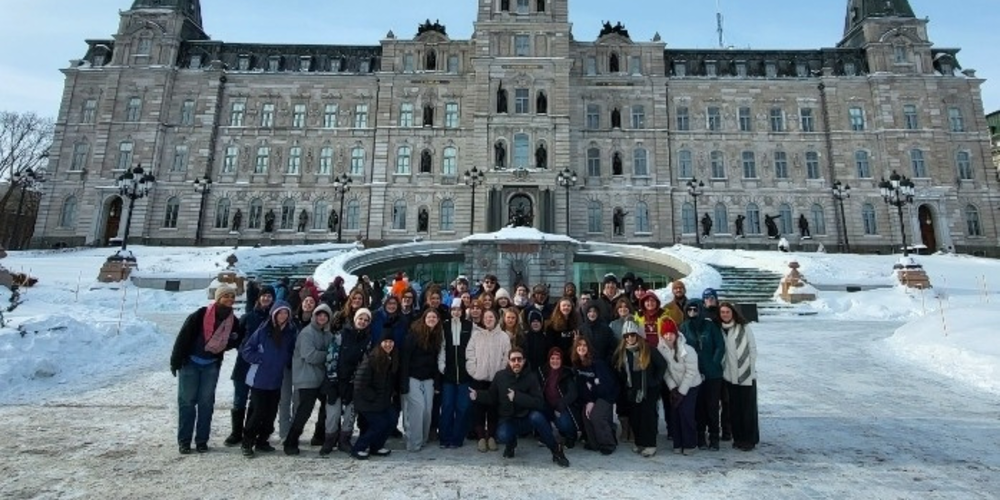 Students from Queensbury and Schuylerville pose for a group photo in Quebec City.