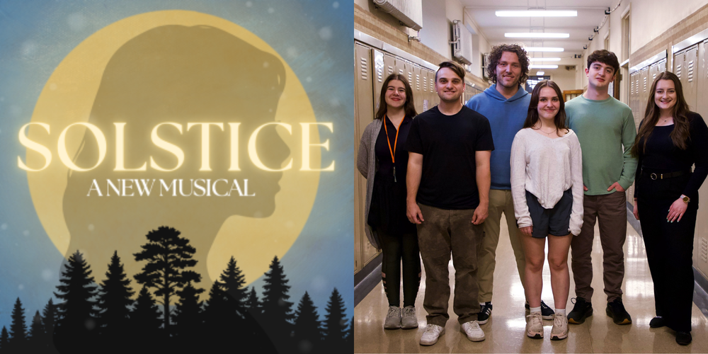 Solstice logo and photo of Queensbury grads and students.