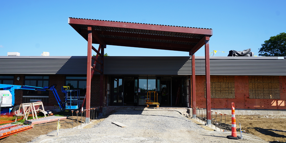 Front entrance of QES under construction.